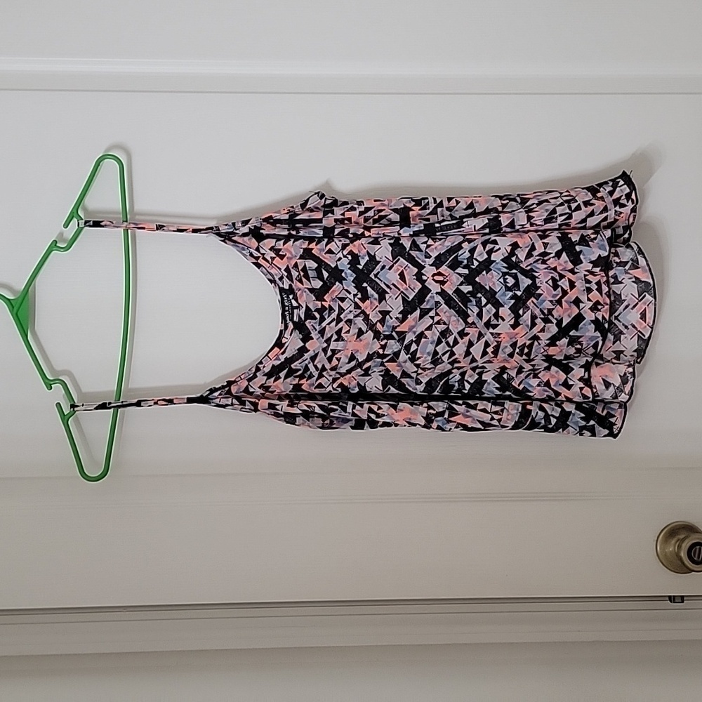 About A Girl Size XL Black, Gray, Blue & Flourescent Pink-Orange Camisole, GUC